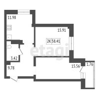 Лот: 16913215. Фото: 7. Продам 2-комн. кв. 58.41 кв.м...