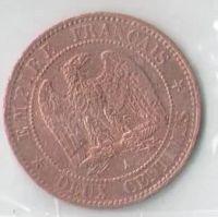 Лот: 14391666. Фото: 2. 2 сантима 1861 года (A), Франция... Монеты