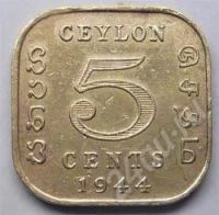 Лот: 216688. Фото: 2. Британский Цейлон. 5 цент 1944г... Монеты