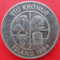 Лот: 3832487. Фото: 2. (№3282-2/LS) 10 крон 1984 (Исландия... Монеты