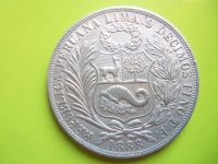 Лот: 3539594. Фото: 2. 1 соль 1888 г. Перу, 25 гр.,серебро... Монеты
