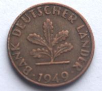 Лот: 8494686. Фото: 2. Германия (ФРГ) 1 пфенниг 1949... Монеты