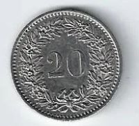 Лот: 19400618. Фото: 2. 20 раппен 1975 год .Швейцария... Монеты