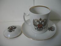 Лот: 17031004. Фото: 2. Бокал с блюдцем и крышкой Герб... Посуда, кухонная утварь