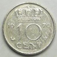 Лот: 353190. Фото: 2. Нидерланды. 10 цент 1970г. Монеты