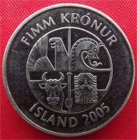 Лот: 1792675. Фото: 2. (№1573/LF) 5 крон 2005 (Исландия... Монеты