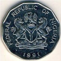 Лот: 9493614. Фото: 2. Нигерия. 50 кобо 1991 года. Кукуруза... Монеты