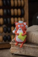 Лот: 20724876. Фото: 2. Вязаная игрушка-брелок Кот с подушкой... Ручная работа