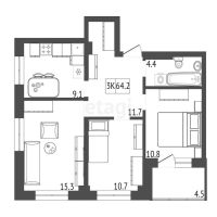 Лот: 21113624. Фото: 9. Продам 3-комн. кв. 64.2 кв.м...