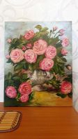 Лот: 19892476. Фото: 3. Картина "Розы в вазе" холст, масло... Сувениры, подарки