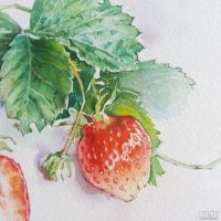 Лот: 8255021. Фото: 3. Картина акварелью "Клубника". Ручная работа