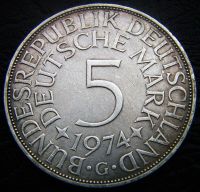 Лот: 9413497. Фото: 2. ФРГ 5 марок серебром 1974(G). Монеты