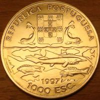Лот: 15532062. Фото: 2. 1000 эскудо 1997г. 100 лет океанографической... Монеты