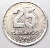 Лот: 1577231. Фото: 2. Аргентина. 25 сентаво 1994г... Монеты