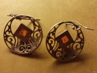 Лот: 18571665. Фото: 2. Серьги СССР серебро янтарь. Ювелирные изделия, бижутерия, часы