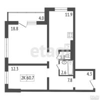 Лот: 18101917. Фото: 6. Продам 2-комн. 60.7 кв.м. Красноярск...