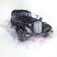 Лот: 17366395. Фото: 2. Картина акварель Ретро автомобиль. Изобразительное искусство