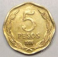 Лот: 1583028. Фото: 2. Чили. 5 песо 1998г. (1-2). Монеты