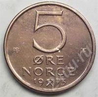 Лот: 361100. Фото: 2. Норвегия. 5 оре 1973г. Монеты