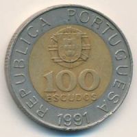 Лот: 10618586. Фото: 2. Португалия 100 эскудо 1991 года... Монеты