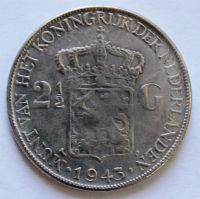 Лот: 3853506. Фото: 2. 2,5 гульдена 1943 года Нидерланды... Монеты