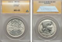 Лот: 19902903. Фото: 2. 5 латов 1929 г в слабе. Монеты