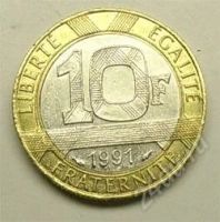 Лот: 23141. Фото: 2. Франция. 10 франков 1991г. Биметалл... Монеты