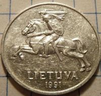 Лот: 9449555. Фото: 2. Литва 2 цента 1991. Монеты