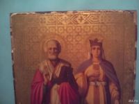 Лот: 9381245. Фото: 2. старинная икона св.Николай и царица... Антиквариат