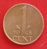 Лот: 1792827. Фото: 2. (№1600-2/LF) 1 цент 1948 (Нидерланды... Монеты