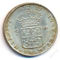 Лот: 1845486. Фото: 2. 2 кроны. Швеция 1957, Густав VI... Монеты