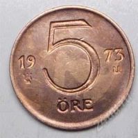 Лот: 1438603. Фото: 2. Швеция. 5 оре 1973г. (2). Монеты