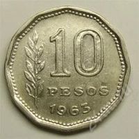 Лот: 47772. Фото: 2. Аргентина. 10 песо 1963г. Необычная... Монеты