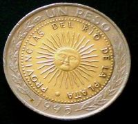 Лот: 1263385. Фото: 2. Аргентина 1 песо 1995 г. биметалл. Монеты