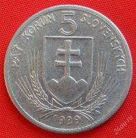 Лот: 1578418. Фото: 2. (№429-2/LF) 5 крон 1939 (Словакия... Монеты