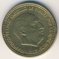 Лот: 9694361. Фото: 2. Испания 1 песета 1963 год. Франсиско... Монеты