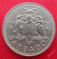 Лот: 2576639. Фото: 2. (№2119/LF) 25 центов 1973 (Барбадос... Монеты