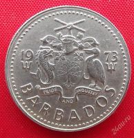 Лот: 2576639. Фото: 2. (№2119) 25 центов 1973 (Барбадос... Монеты