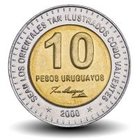 Лот: 18772075. Фото: 2. Уругвай 10 песо 2000 Хосе Артега... Монеты