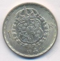 Лот: 1845088. Фото: 2. 1 крона Швеция Густав V 1946 г... Монеты