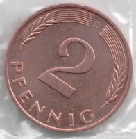 Лот: 13057396. Фото: 2. Германия ФРГ 2 пфеннига 1991 год... Монеты