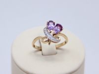 Лот: 14024758. Фото: 2. ЗОЛОТОЕ КОЛЬЦО С АМЕТИСТОМ И ФИАНИТАМИ... Ювелирные изделия, бижутерия, часы