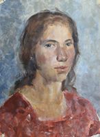Лот: 14995952. Фото: 2. портрет девушки картон масло 1970-е... Живопись, скульптура, фото