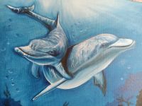 Лот: 17585330. Фото: 2. Картина "Дельфины" холст, масло. Изобразительное искусство