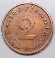 Лот: 1532170. Фото: 2. Германия. 3-й Рейх. 2 рейх пфенниг... Монеты