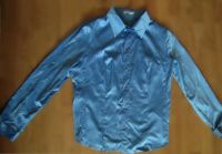 Лот: 7228894. Фото: 2. Женская шелковая блузка темно-голубого... Женская одежда