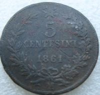 Лот: 18898666. Фото: 2. 5 чентезимо 1861. Монеты