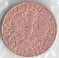 Лот: 14480347. Фото: 2. Польша 5 грошей 1930 (с6-2). Монеты