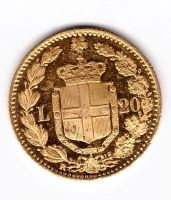 Лот: 6296793. Фото: 2. 20 лир 1882 Италия Умберто 1 золото... Монеты
