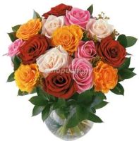 Лот: 4884793. Фото: 3. Букет из 15 разноцветных роз... Сувениры, подарки